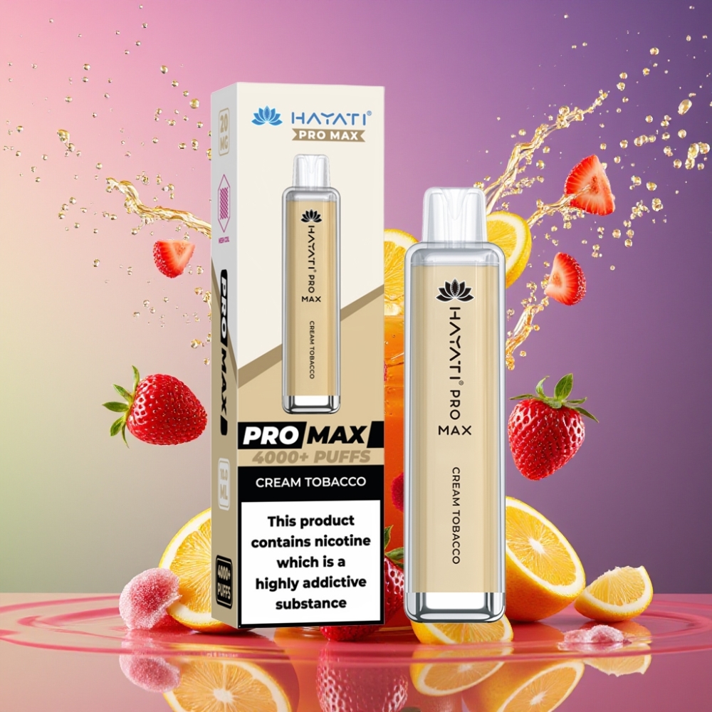 Hayati Pro Max 4000 Puffs Engangs Vape Cremetobak 2% Nikotin 1400mAh Batteri 10ml Auto Påfyldning Engros Danmark
