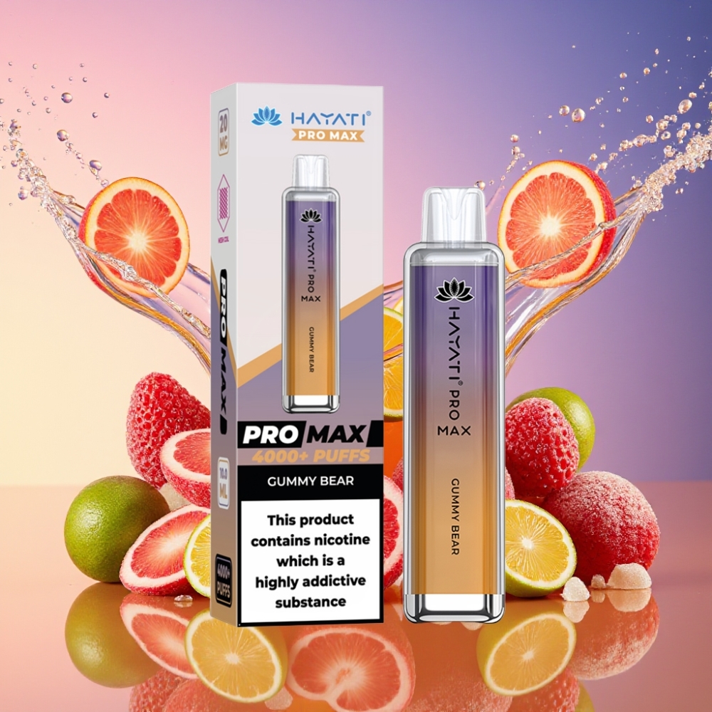 Hayati Pro Max 4000 Puffs Engangs Vape Gummibjørn 2% 5% Nikotin 1400mAh Batteri 2ml Tank 10ml Auto Refill TPD-Kompatibel Engros Danmark