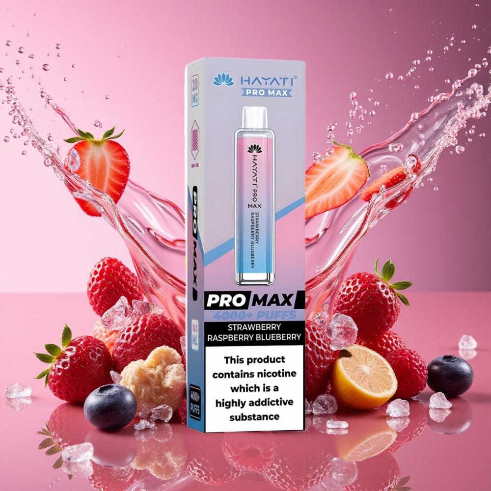 Hayati Pro Max 4000 Puffs Engangs Vape Jordbær Hindbær Blåbær 2ml/10ml 1400mAh 2%/5% Nicotin TPK-Compliant Engros Danmark