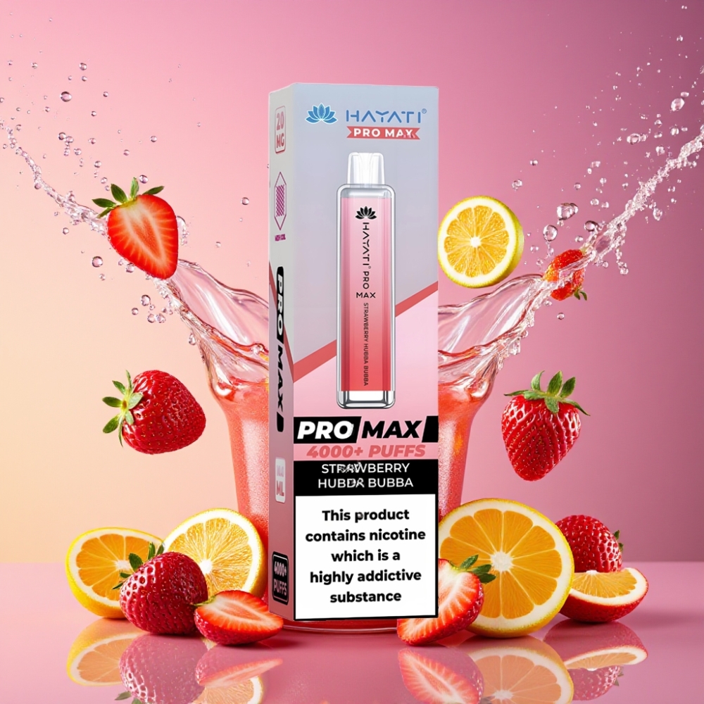 Hayati Pro Max 4000 Puffs Engangs Vape Jordbær Hubba Bubba 2ml/10ml 1400mAh 1.1 Ohm Dual Mesh Coil 2%/5% Nicotin TPD-Kompatibel Engros Danmark