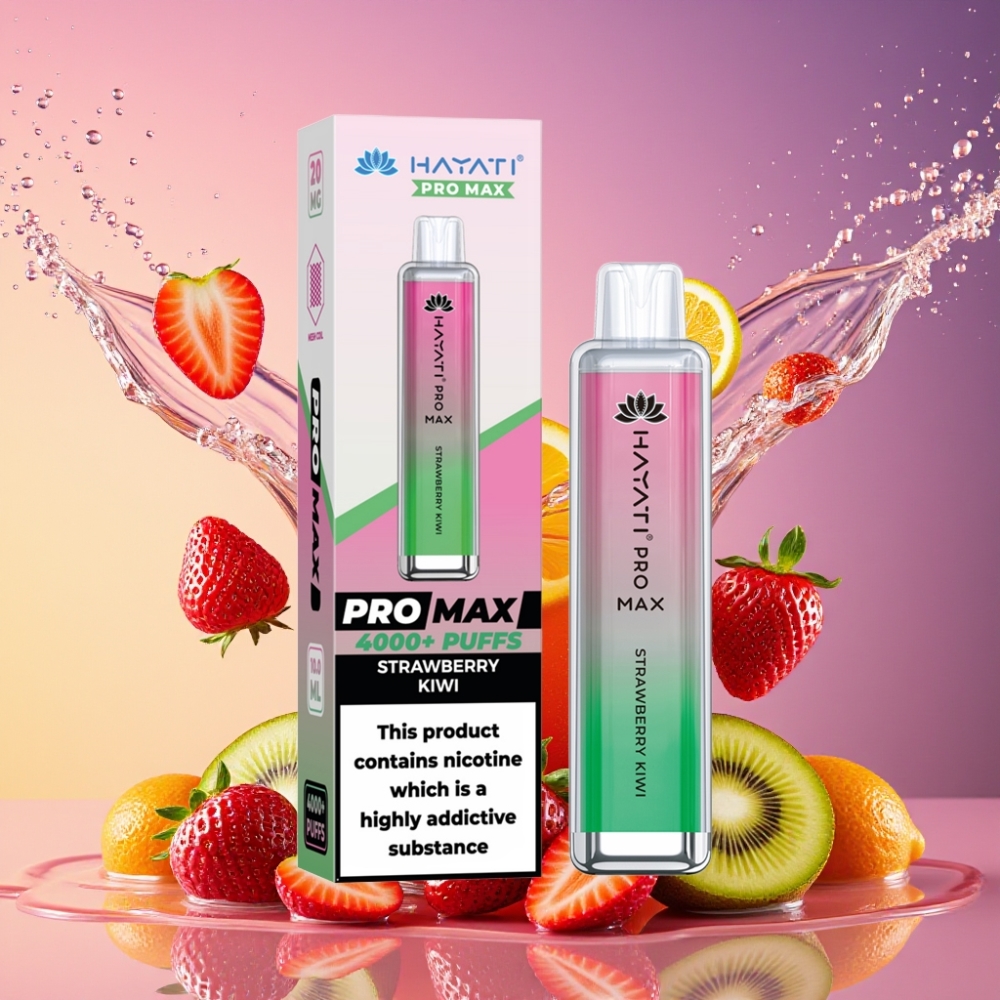 Hayati Pro Max 4000 Puffs Engangs Vape Jordbær Kiwi 2ml/10ml 1400mAh 2%/5% Nicotin TPD-Overensstemmelse Engros Danmark
