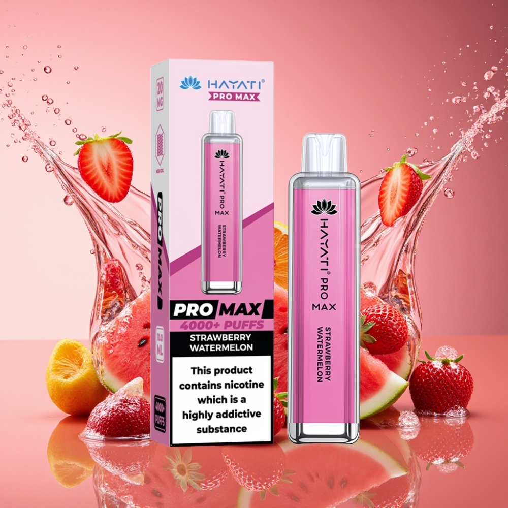 Hayati Pro Max 4000 Puffs Engangs Vape Jordbær Vandmelon 2ml/10ml 1400mAh 2%/5% Nicotin TPD-Kompatibel Engros Danmark