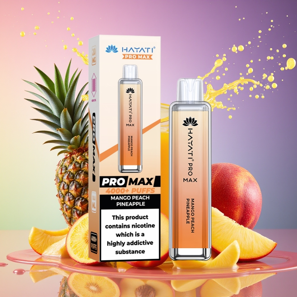 Hayati Pro Max 4000 Puffs Engangs Vape Mango Fersken Ananas 2%/5% Nikotin 1400mAh 10ml Tank TPD-Compliant Engros Danmark