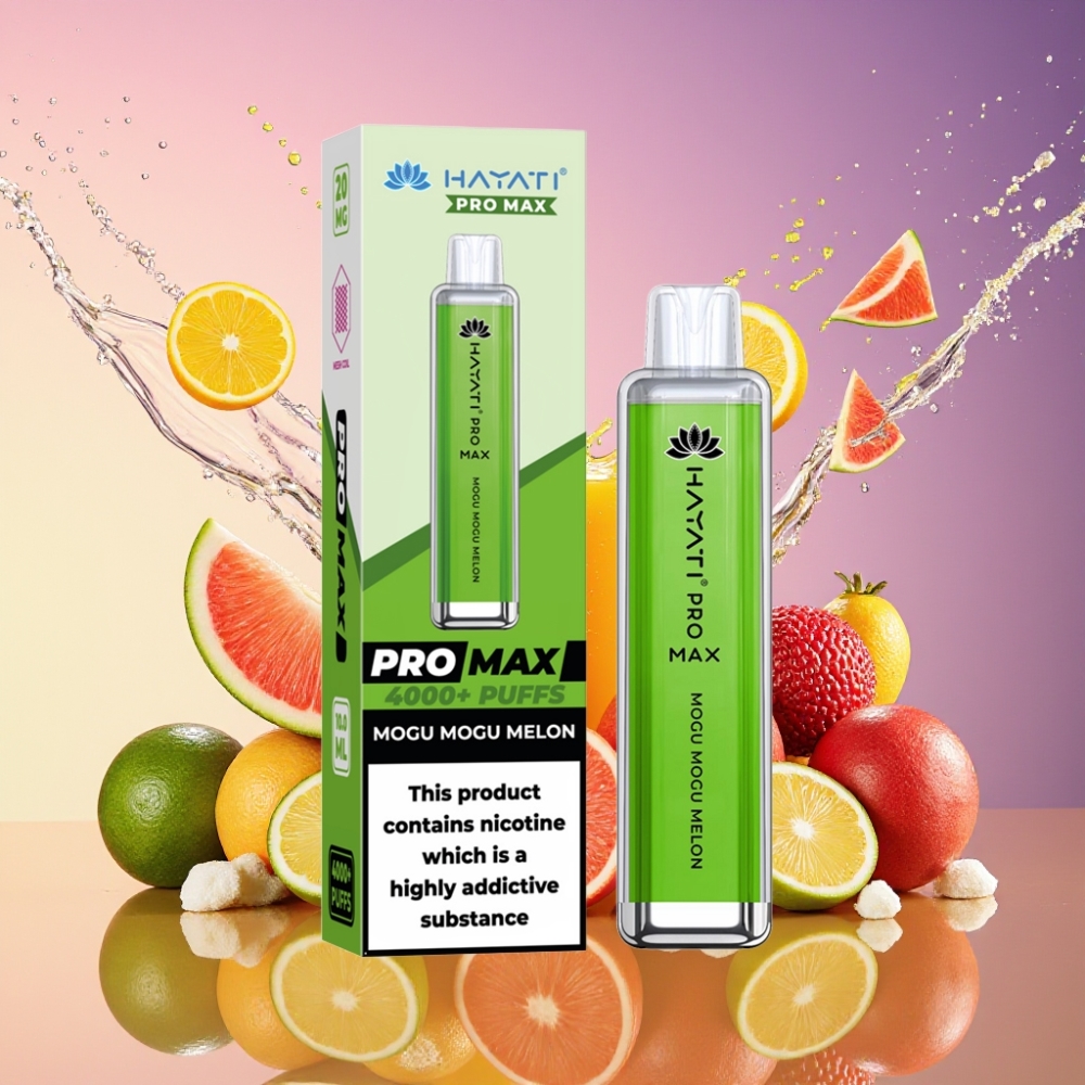 Hayati Pro Max 4000 Puffs Engangs Vape Mogu Mogu Melon 2%/5% Nikotin 1400mAh 2ml/10ml Tank TPD-Kompatibel Engros Danmark