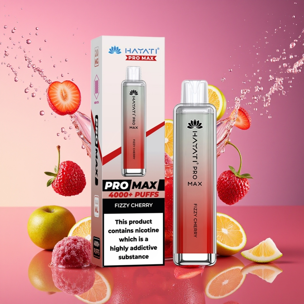 Hayati Pro Max 4000 Puffs Engangs Vape Sprudlende Kirsebær 2% 5% Nicotin 1400mAh 2ml 10ml Auto Genopfyldning Engros Danmark