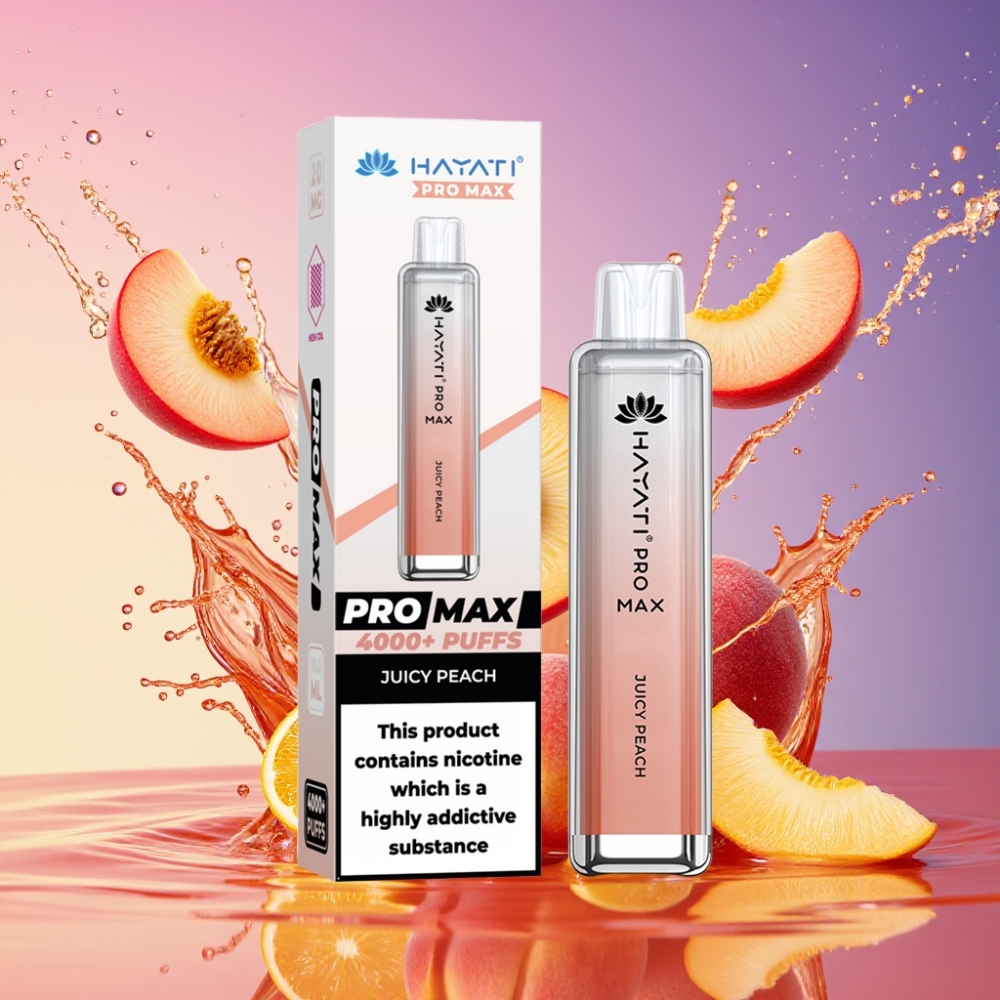 Hayati Pro Max 4000 Pust Eengangs Vape Saftig Fersken 2% 5% Nikotin 1400mAh 2ml 10ml Auto Genopfyldning Engros Danmark