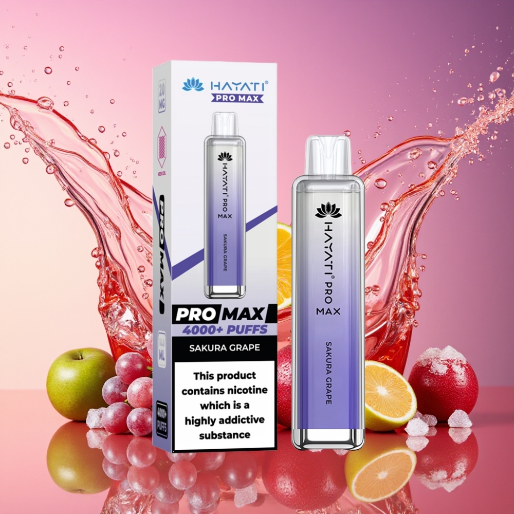 Hayati Pro Max 4000 Pust Engangs Vape Sakura Drue 2%-5% Nikotin 1400mAh Opladningsbar LED Lys TPD-Compliant Engros Danmark