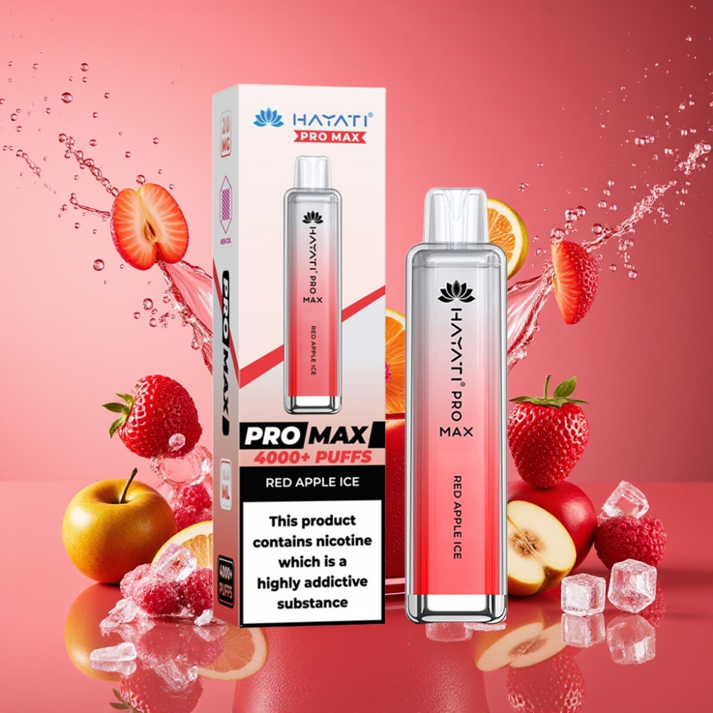 Hayati Pro Max 4000 Pust Genanvendelig Vape Rød Æble Is 2ml/10ml 2%/5% Nikotin 1400mAh TPD-Overensstemmelse Engros Danmark