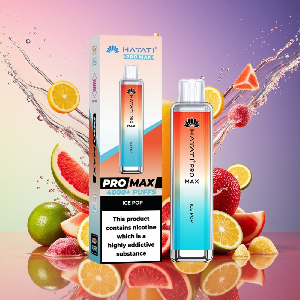 Hayati Pro Max 4000 Pust Is Slik parameterkombination: 2%/5% nikotin, 1400mAh, 2ml/10ml tank, opladbar, TPD-overensstemmelse Engros Danmark