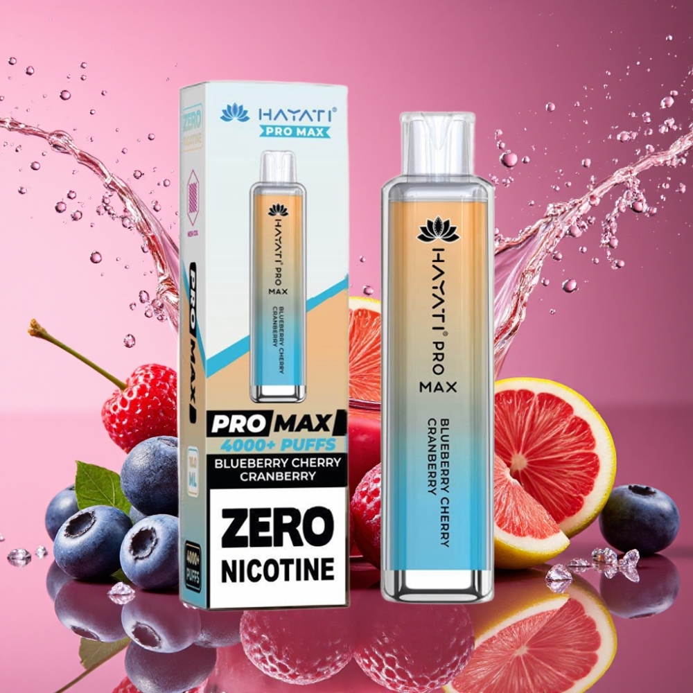 Hayati Pro Max 4000 Pust Ombærlig Vape Blåbær Kirsebær Tranebær 2ml Tank 10ml Auto Refill 1400mAh Opladningsbar Batteri LED Lys TPD-Compliance Engros Danmark
