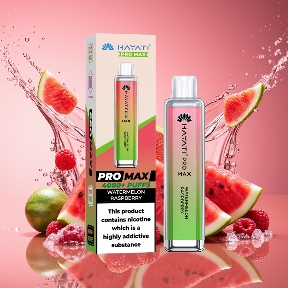 Hayati Pro Max 4000 Pust Vandmelon Hindbær 2% 5% Nicotine 1400mAh 2ml 10ml TPD Engros Danmark