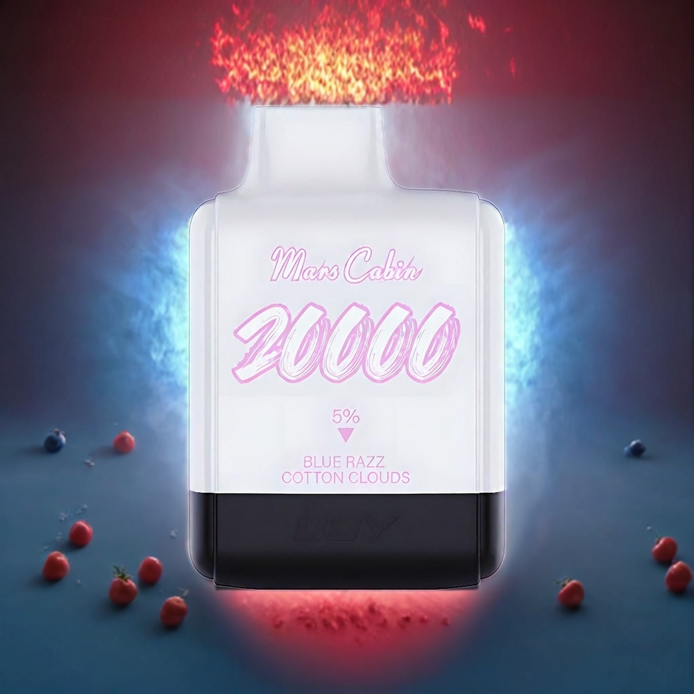 IJOY Mars Cabin 20000 Puffs Engangs Vape Blå Hindbær Bomuldsskyer 0,5 Ohm Dual Mesh Coil 20ML 50mg TYPE-C Engros Danmark