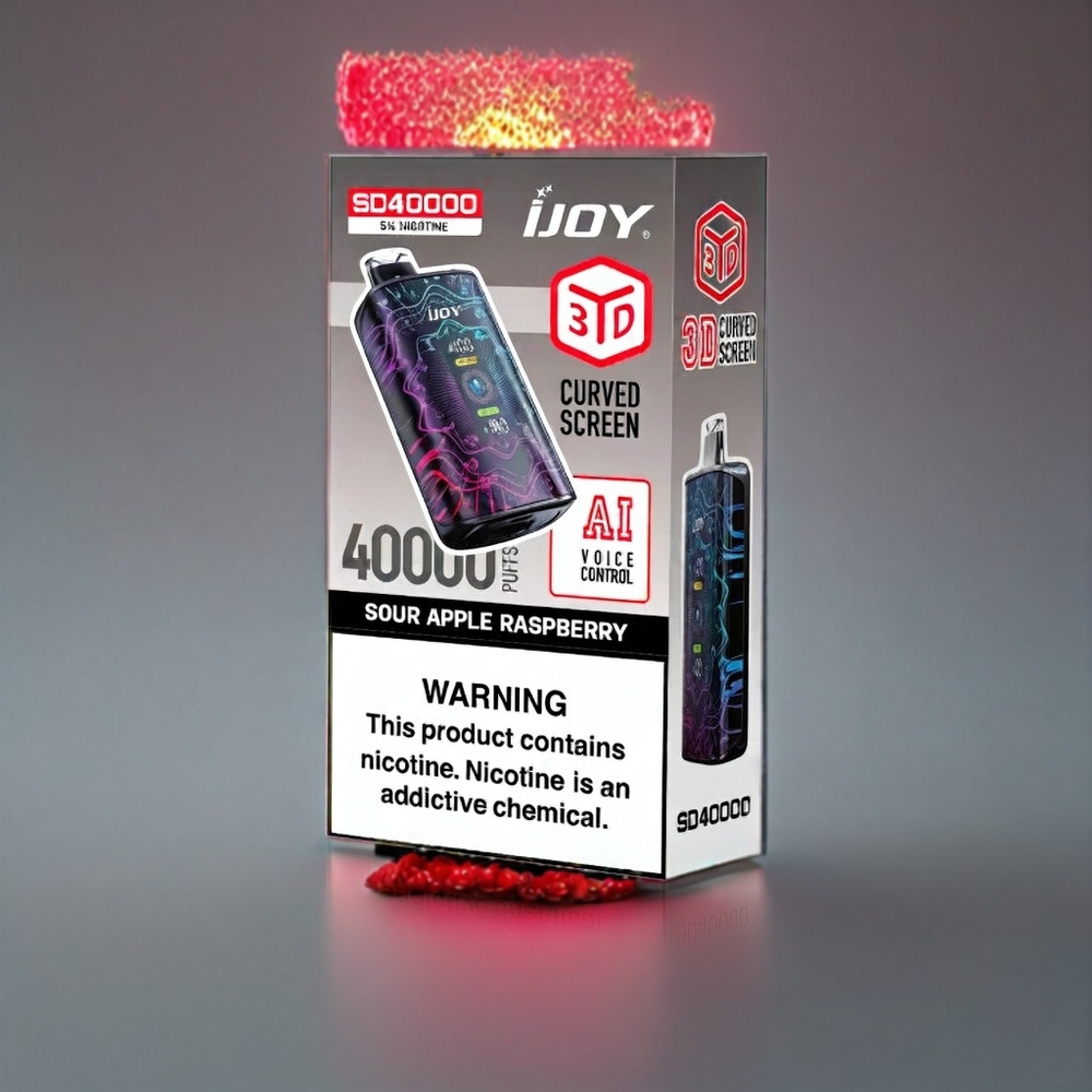 IJOY SD 40000 Pust Justerbar Luftstrøm 20ML Sur Æble Hindbær 5% Nikotin Type-C 750mAh 0.4 Ohm Dual Mesh Coil Engros Danmark