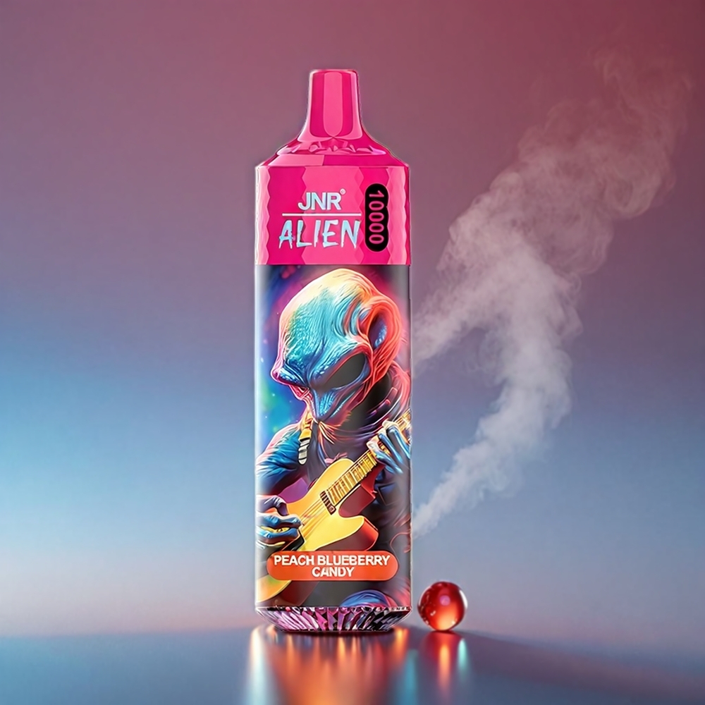 JNR Alien 10000 Puffs Fersken Blåbær Slik 850mAh 1.2Ohm Mesh 20ml Type-C LED RGB Engros Danmark