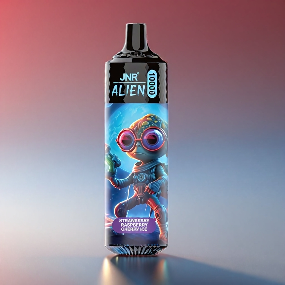 JNR Alien 10000 Puffs Jordbær Hindbær Kirsebær med 850mAh 1.2 Ohm Mesh 20ml Type-C LED RGB - Engros Danmark