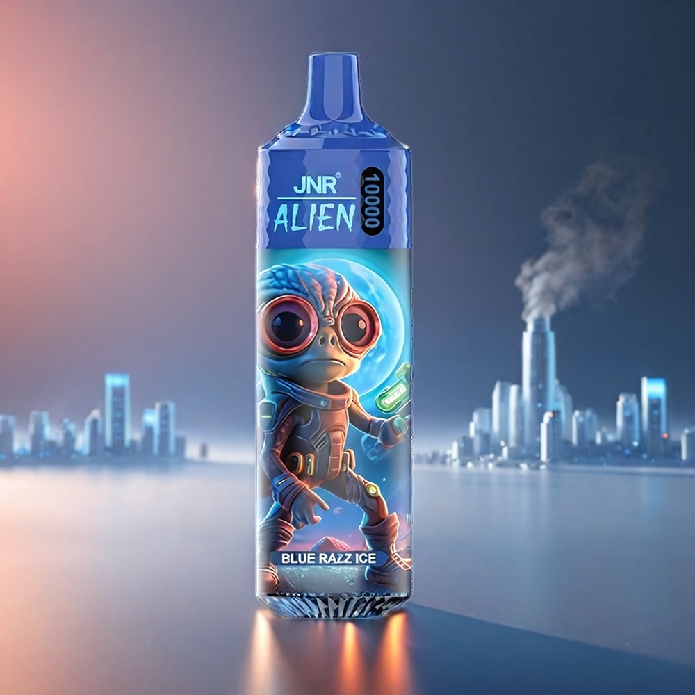 Jnr Alien 10000 Puffs Blå Hindbær med 850mAh 1.2Ω Mesh Coil 20ml Type-C RGB - Engros Danmark
