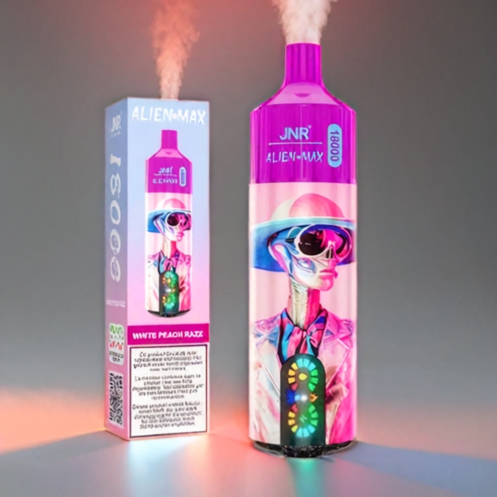 JNR Alien Max Smart LED 18000 Puffs Dual Mesh Hvid Fersken Razz 850mAh 28ml Type-C Engros Danmark