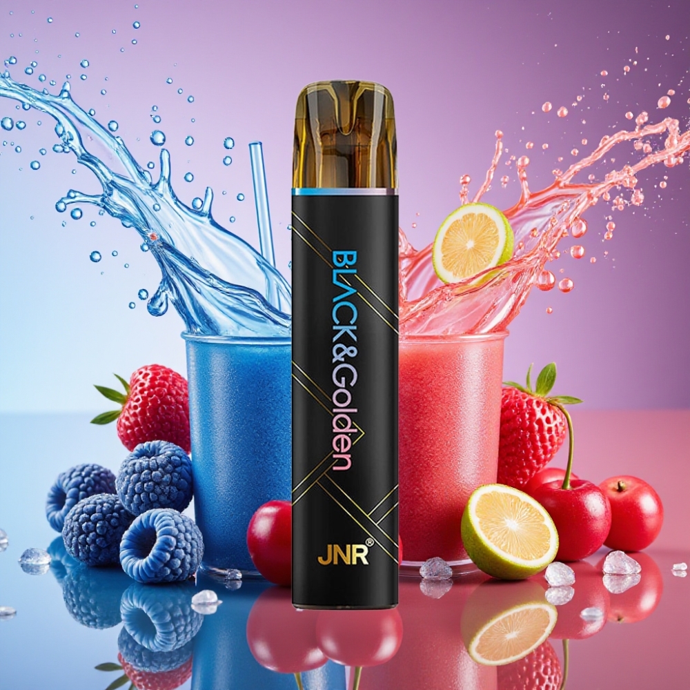 JNR Black&Golden 800 Puffs 550mAh 2ml 2% Nikotin Blå Hindbær Kirsebær Engros Danmark