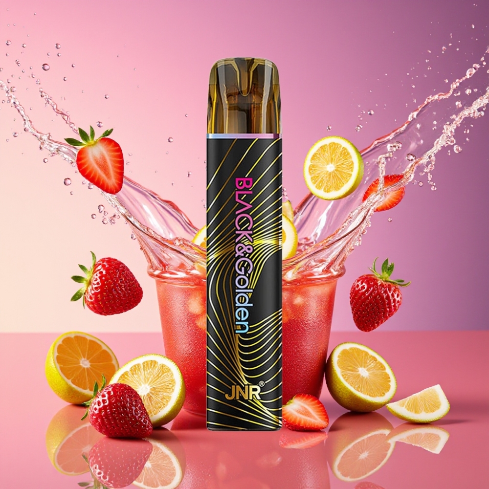 JNR Black&Golden 800 Puffs Engangs Vape Jordbær Is 550mAh 2ml 2% TPD Engros Danmark