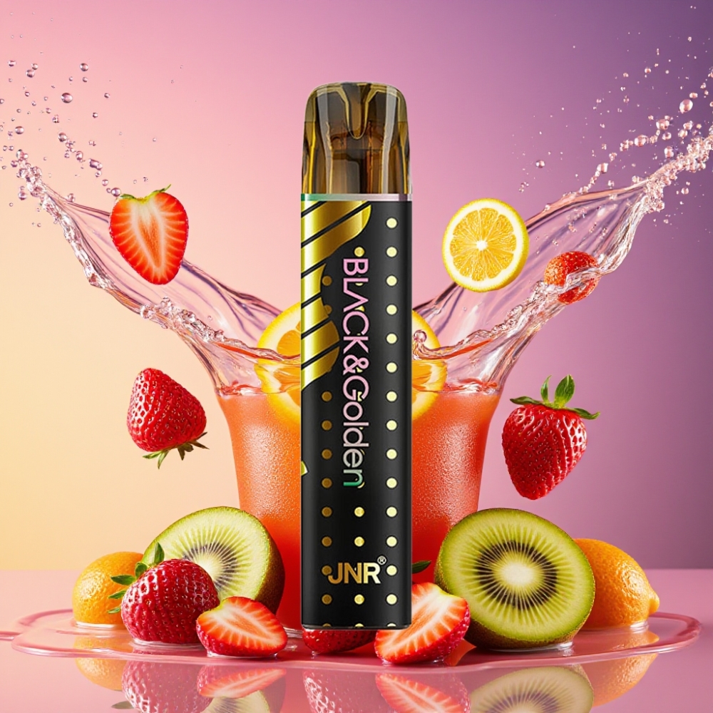 JNR Black&Golden 800 Puffs Jordbær Kiwi 2% Nikotin 550mAh 2ml TPD Engros Danmark