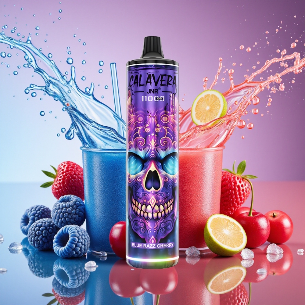 JNR Calavera 11000 Puffs Engangs Vape Blå Hindbær Kirsebær Type-C 850mAh 21ml 1.0ohm 0%2%5% Nicotine Engros Danmark