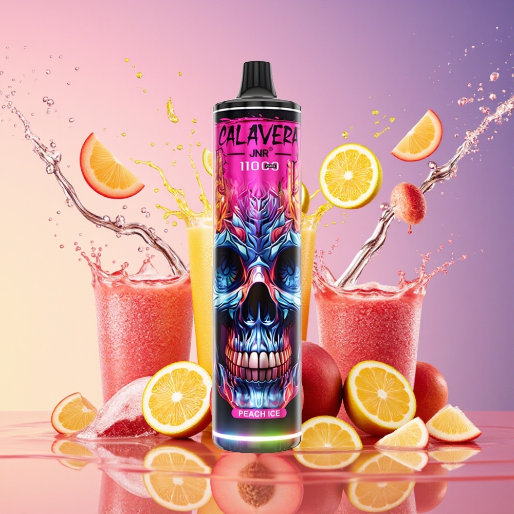 JNR Calavera 11000 Puffs Fersken Is Type-C Opladning 850 mAh Batteri 21ml E-Liquid 1.0ohm Mesh Coil 0%,2%,5% Nikotinindhold Engros Danmark