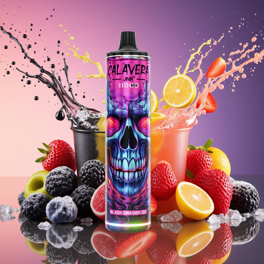 JNR Calavera 11000 Puffs Sort Drage Is Type-C Opladning 850 mAh Batteri 21ml E-Liquid 1.0ohm Mesh Coil 0%,2%,5% Nikotin Engros Danmark