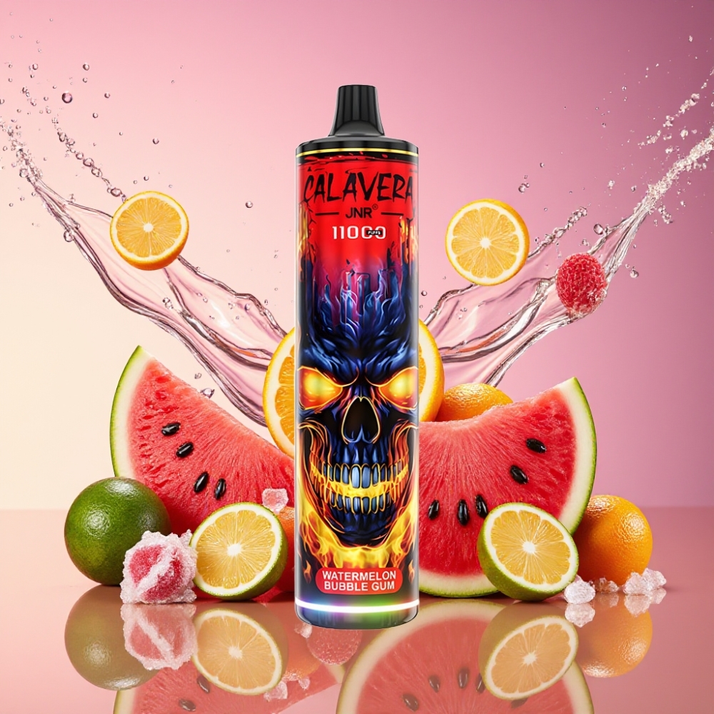 JNR Calavera 11000 Puffs Vandmelon Bubblegum Type-C 850mAh 21ml 1.0ohm Mesh 0-2-5% Engros Danmark
