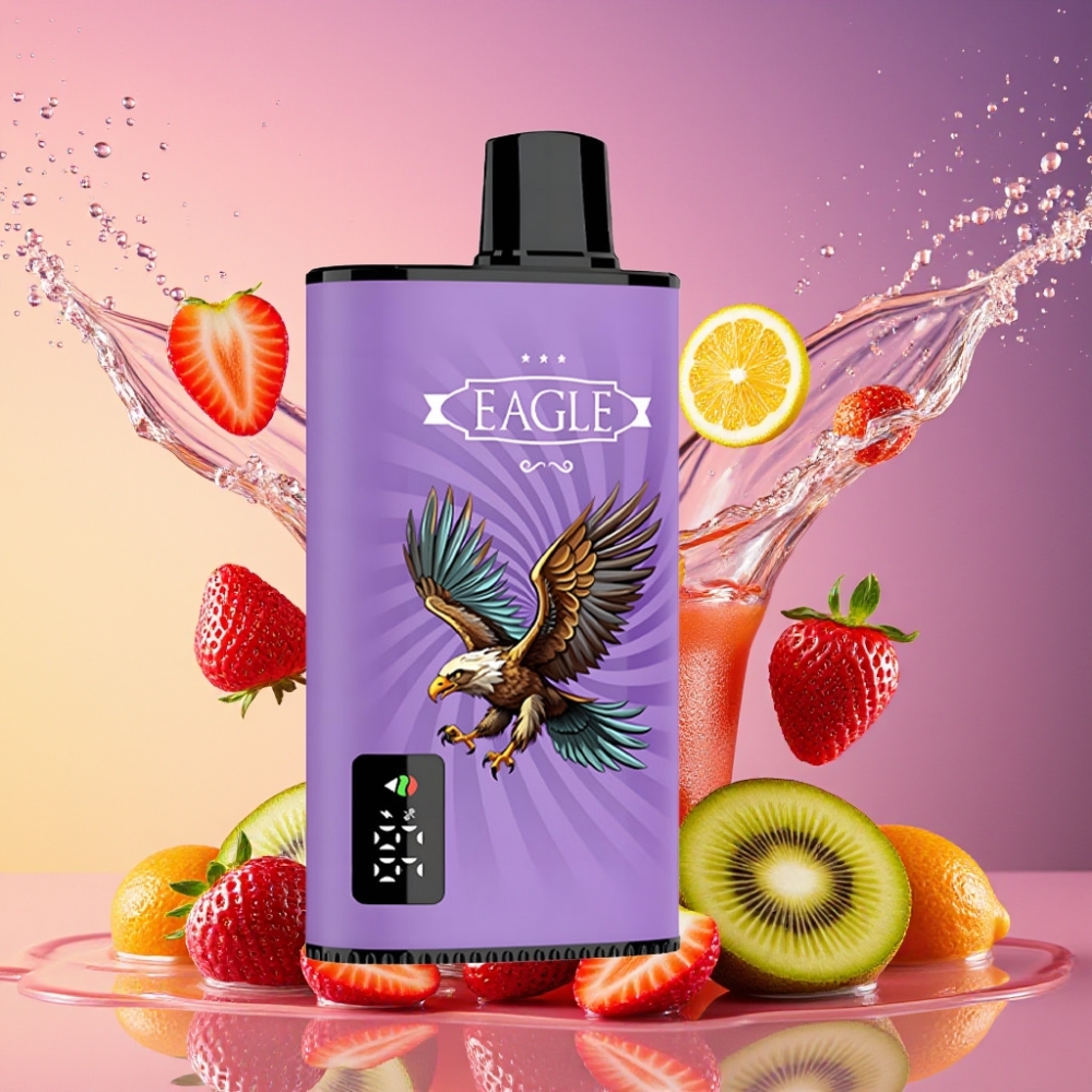 JNR EAGLE Smart 23000 Puffs Digital Skærm 1.0ohm Mesh Coil Justerbar Luftstrøm 750mAh Batteri Type-C Opladning 25ml E-Væske Kapacitet Jordbær Kiwi Engros Danmark