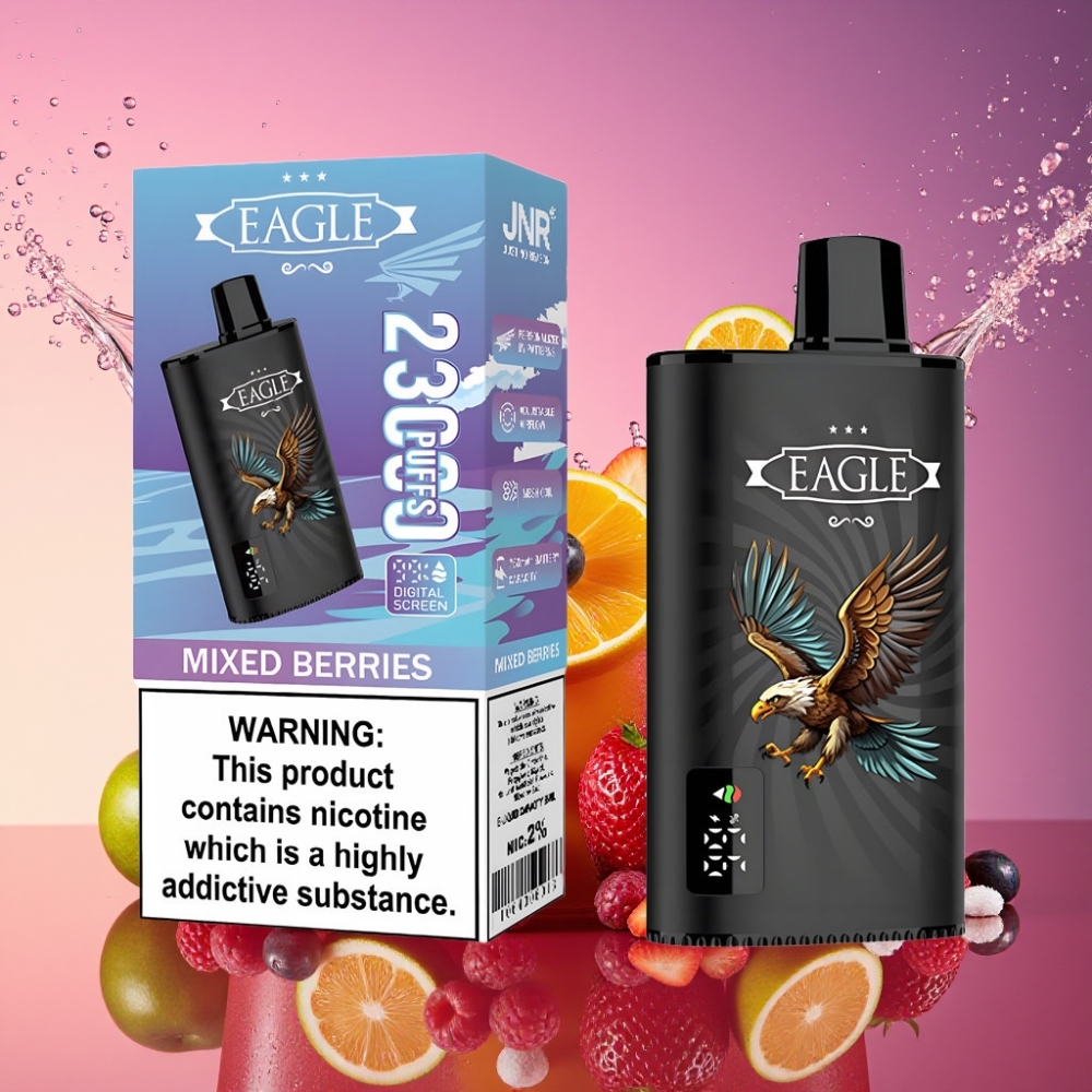 JNR EAGLE Smart 23000 Puffs Digital Skærm Justerbar Luftflow 1.0ohm Mesh Coil 750mAh Type-C 25ml 2% Nikotin Blandede Bær Engros Danmark