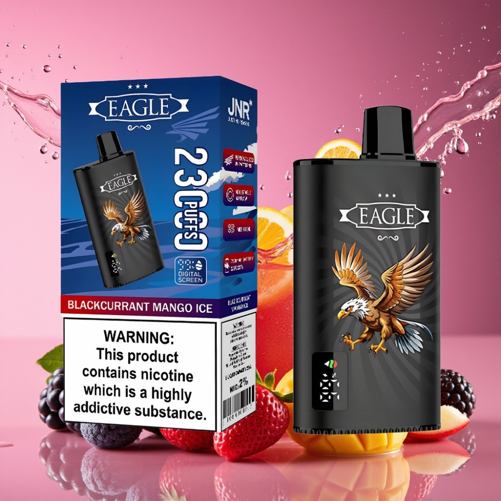 JNR EAGLE Smart 23000 Puffs Digital Skærm Justerbar Luftflow 25ml Sortsolbær Mango Is 1.0ohm Mesh Coil 750mAh Type-C 2 % Nicotin Engros Danmark