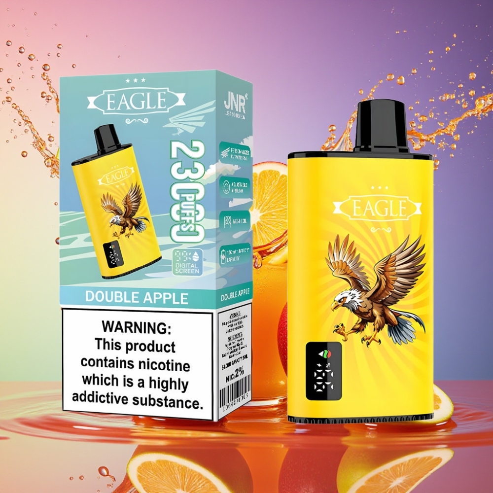 JNR EAGLE Smart 23000 Puffs Dobbelt Æble Disposable Vape Digital Skærm 1.0ohm Mesh Coil Justerbar Luftflow 750mAh Batteri Type-C Opladning 25ml E-Væske 2% Nikotin Engros Danmark