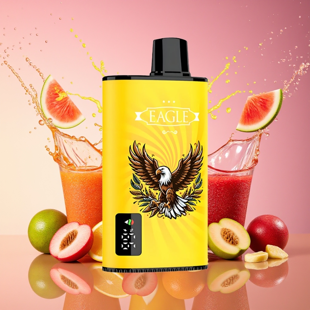 JNR EAGLE Smart 23000 Puffs Engangs Vape Fersken Mango Vandmelon med Digital Skærm, 1.0ohm Mesh Coil, Justerbar Luftflow, 750mAh Batteri, Type-C Opladning, 25ml e-Væske, 2% Nikotin Engros Danmark