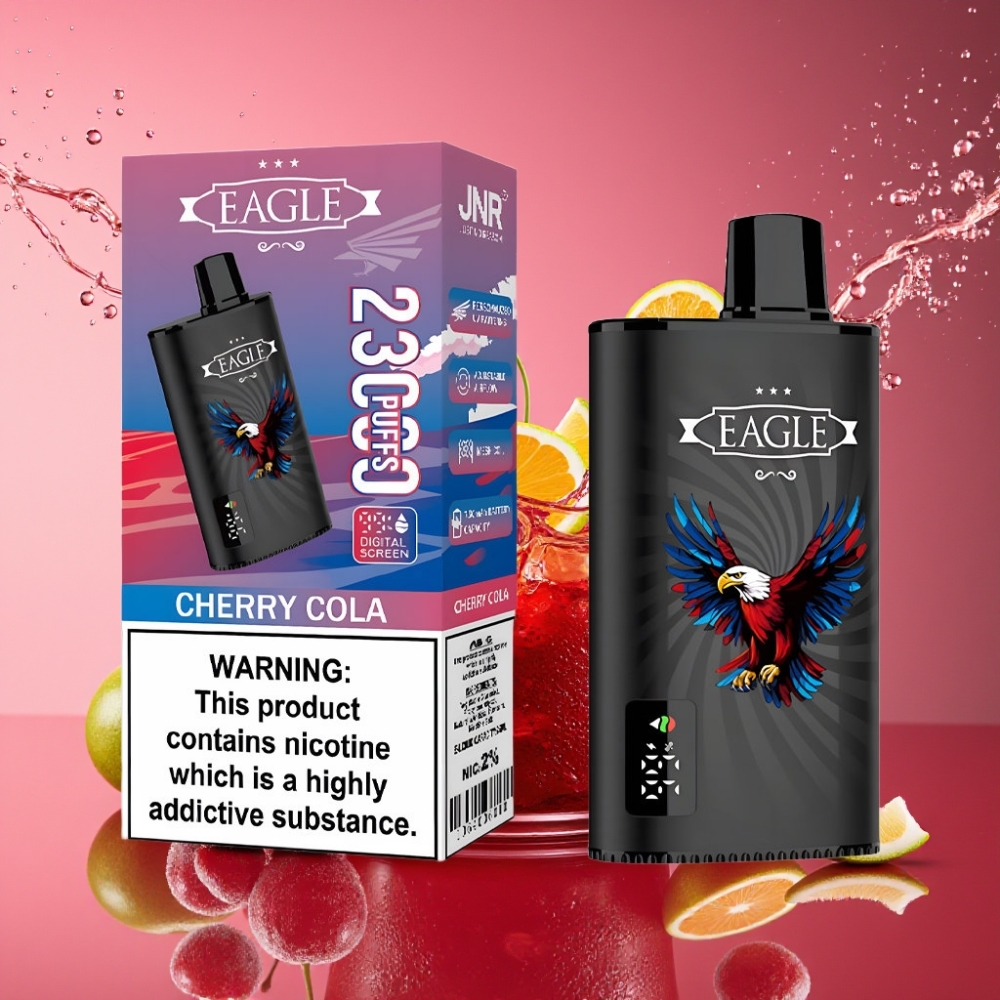JNR EAGLE Smart 23000 Puffs Engangs Vape Kirsebær Cola Digital Skærm 1.0ohm Mesh Coil Justerbar Luftgennemstrømning 750mAh Batteri Type-C Opladning 25ml E-væske 2% Nikotin Engros Danmark