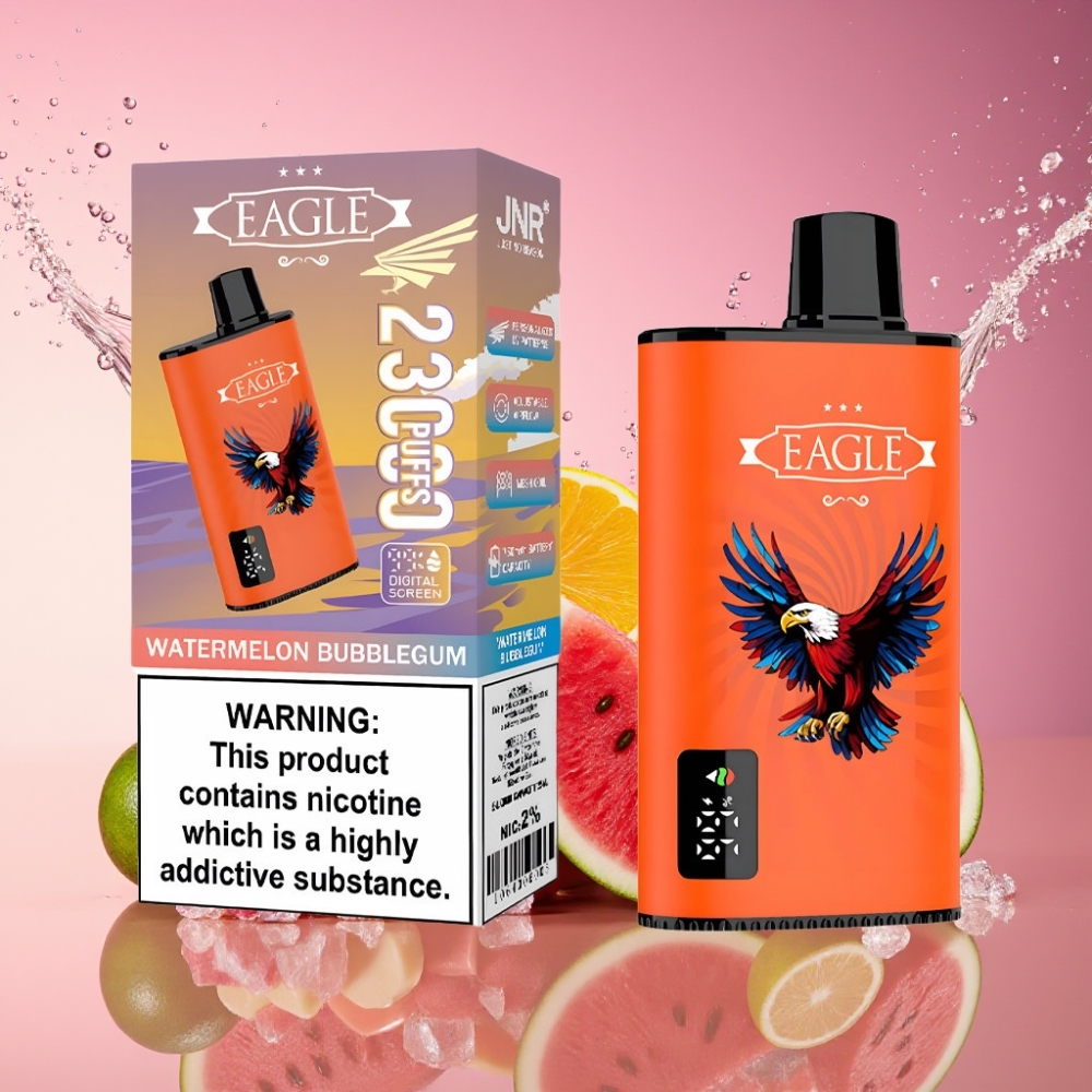 JNR EAGLE Smart 23000 Puffs Vandmelon Bublegum Digital Skærm 1.0ohm Mesh Coil Justerbar Luftgennemstrømning 750mAh Batteri Type-C Opladning 25ml e-Væske Kapacitet 2% Nikotinindhold Engros Danmark