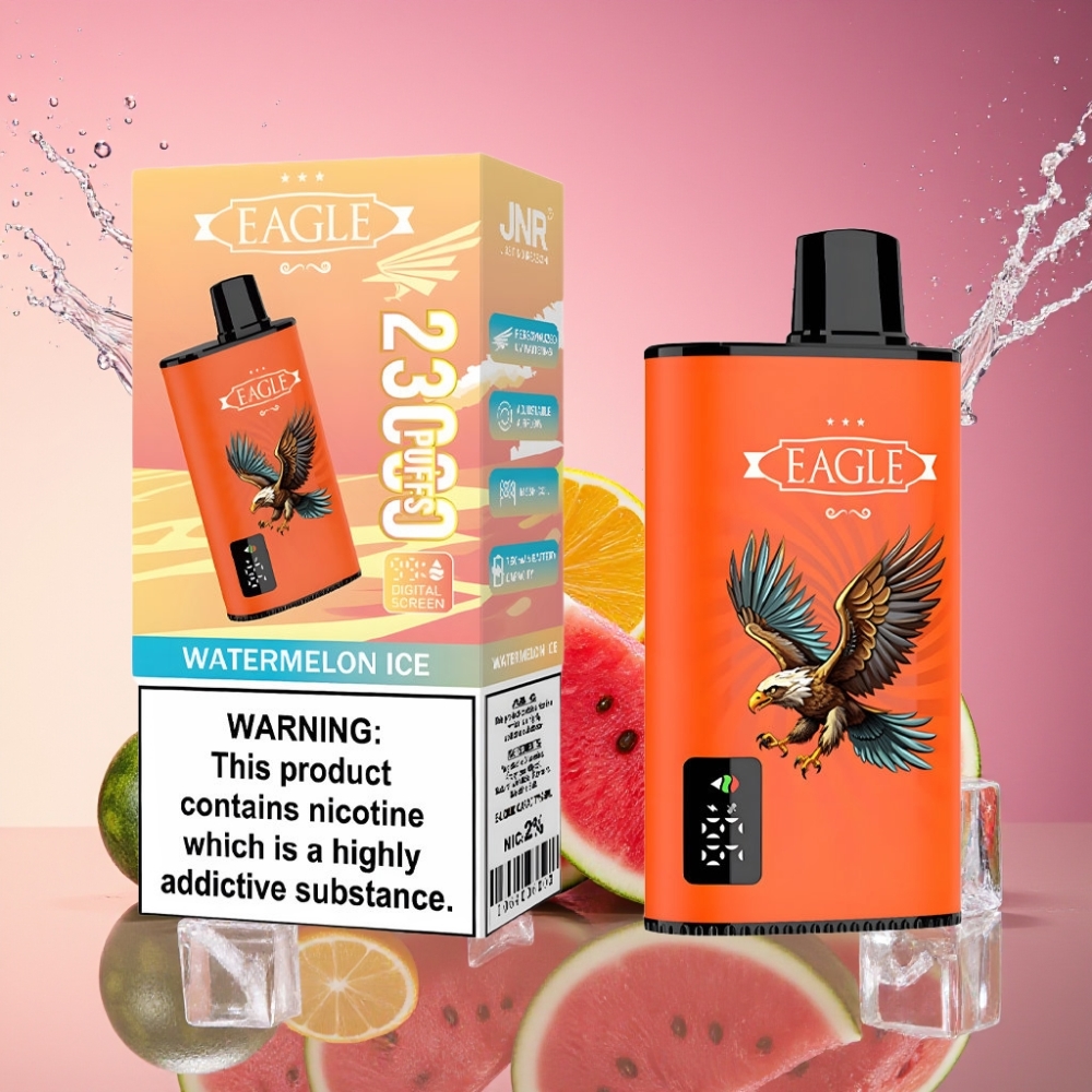 JNR EAGLE Smart 23000 Puffs Vandmelon Is Digital Skærm 1.0ohm Mesh Coil Justerbar Luftstrøm 750mAh Batteri Type-C Opladning 25ml e-Væske 2% Nikotin Engros Danmark