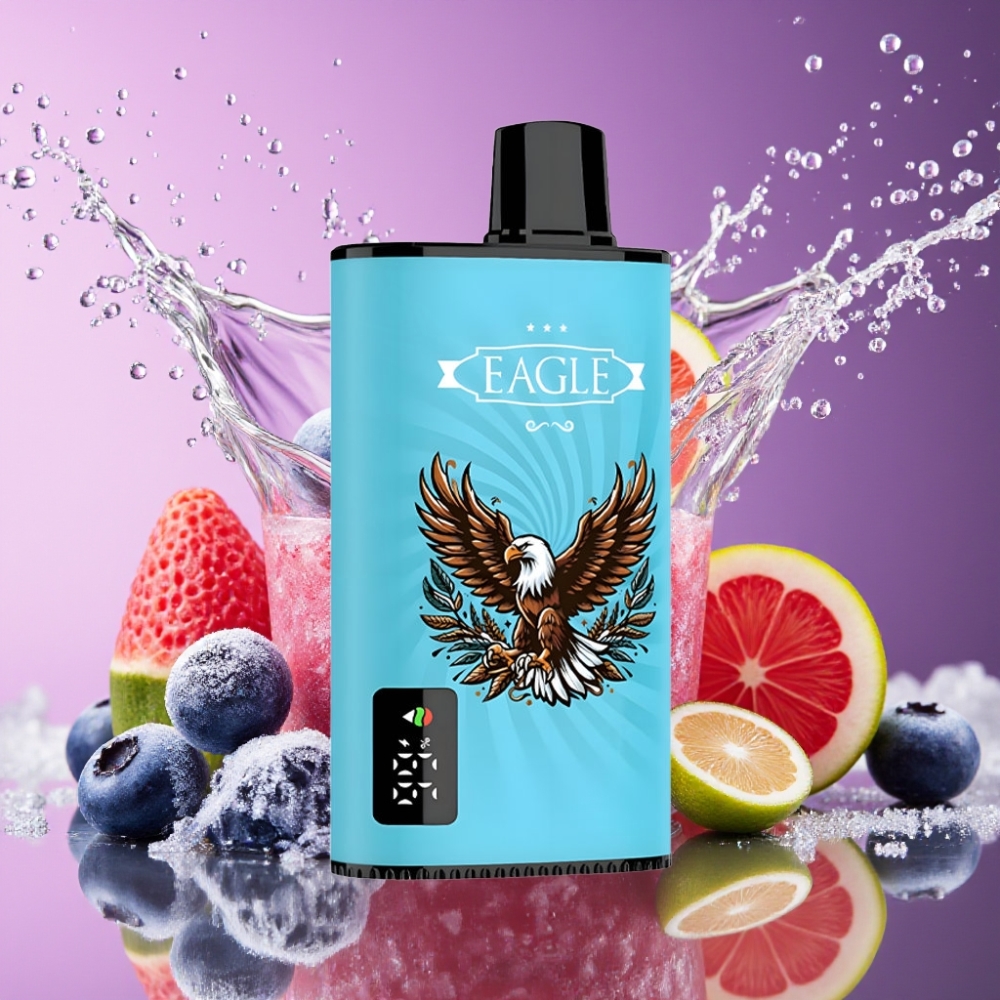 JNR EAGLE Smart 23000 Pust Digital Skærm 1.0ohm Mesh Coil Justerbar Luftflow 750mAh Batteri Type-C Opladning 25ml e-Væske Blåbær Is Engros Danmark