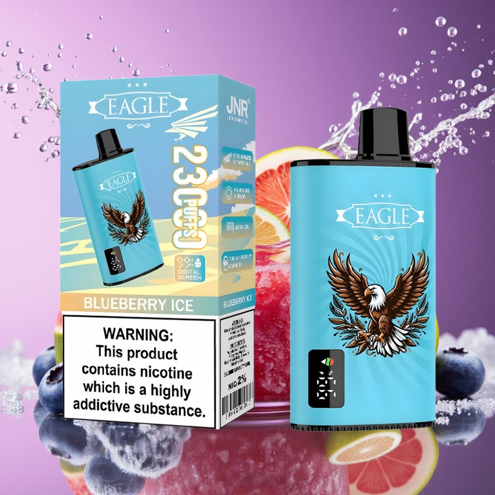 JNR EAGLE Smart 23000 Pust Digital Skærm 1.0ohm Mesh Coil Justerbar Luftflow 750mAh Batteri Type-C Opladning 25ml e-Væske Blåbær Is Engros Danmark