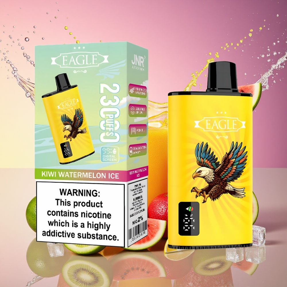 JNR EAGLE Smart 23000 Pust Digital Skærm 1.0ohm Mesh Coil Justerbar Luftflow 750mAh Batteri Type-C Opladning 25ml e-Væske Kiwi Vandmelon Is 2% Nikotin Engros Danmark
