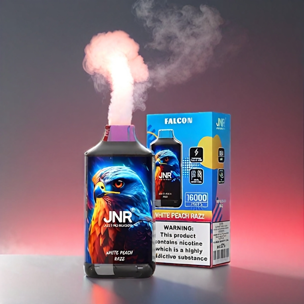 JNR Falcon Hvid Fersken Razz 16000 Puffs 850mAh 22ml Dual Mesh Type-C Smart LED Engros Danmark