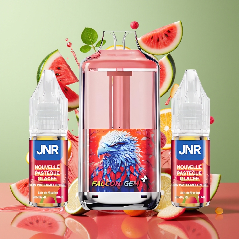 JNR Falken GEM⁺ 30000 Pust Synlig E-liquid Tank Top Refill Design 950mAh Batteri Dual Mesh Coil Vandmelon Is 48.5 26 106 mm 20 mg/ml Nicotin Styrke Engros Danmark