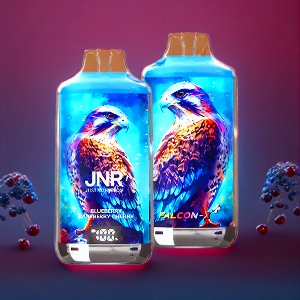 JNR Falkon X⁺ 28000 Pust Blåbær Hindbær Kirsebær Synlig E-væske Niveau Topfyld Design 1.2Ω Dual Mesh Coil Batteri Indikator Skærm 2 10ml E-væske 950mAh Type-C parameter combination + Engros Danmark