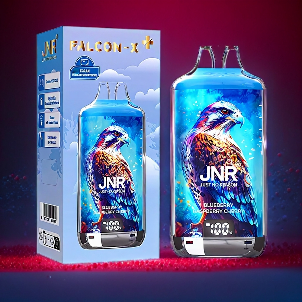 JNR Falkon X⁺ 28000 Pust Blåbær Hindbær Kirsebær Synlig E-væske Niveau Topfyld Design 1.2Ω Dual Mesh Coil Batteri Indikator Skærm 2 10ml E-væske 950mAh Type-C parameter combination + Engros Danmark
