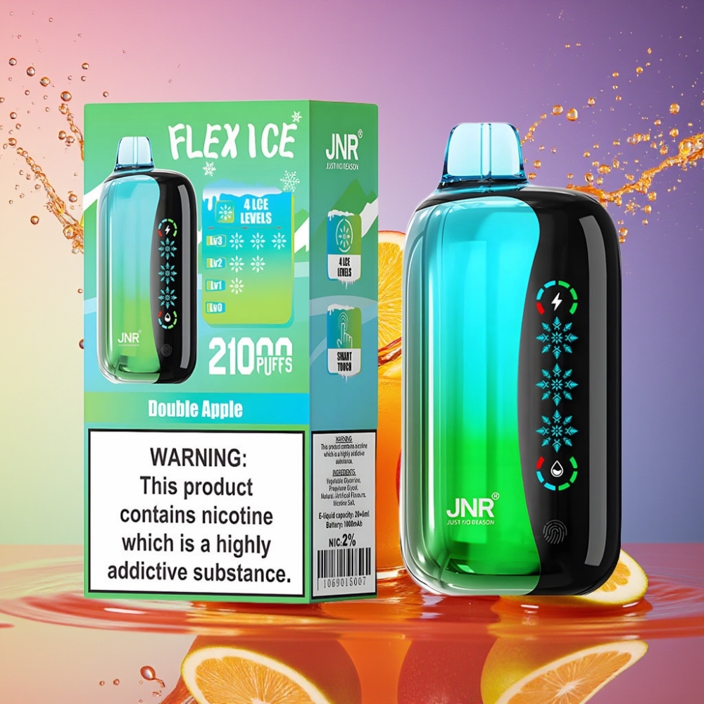 JNR Flex Ice 21000 Pust Engangs Vape Dobbelt Æble Ice Adjustable 26ml 1.2 Ohm Dual Mesh 1000mAh Type-C 0%,2%,3%,5% Engros Danmark