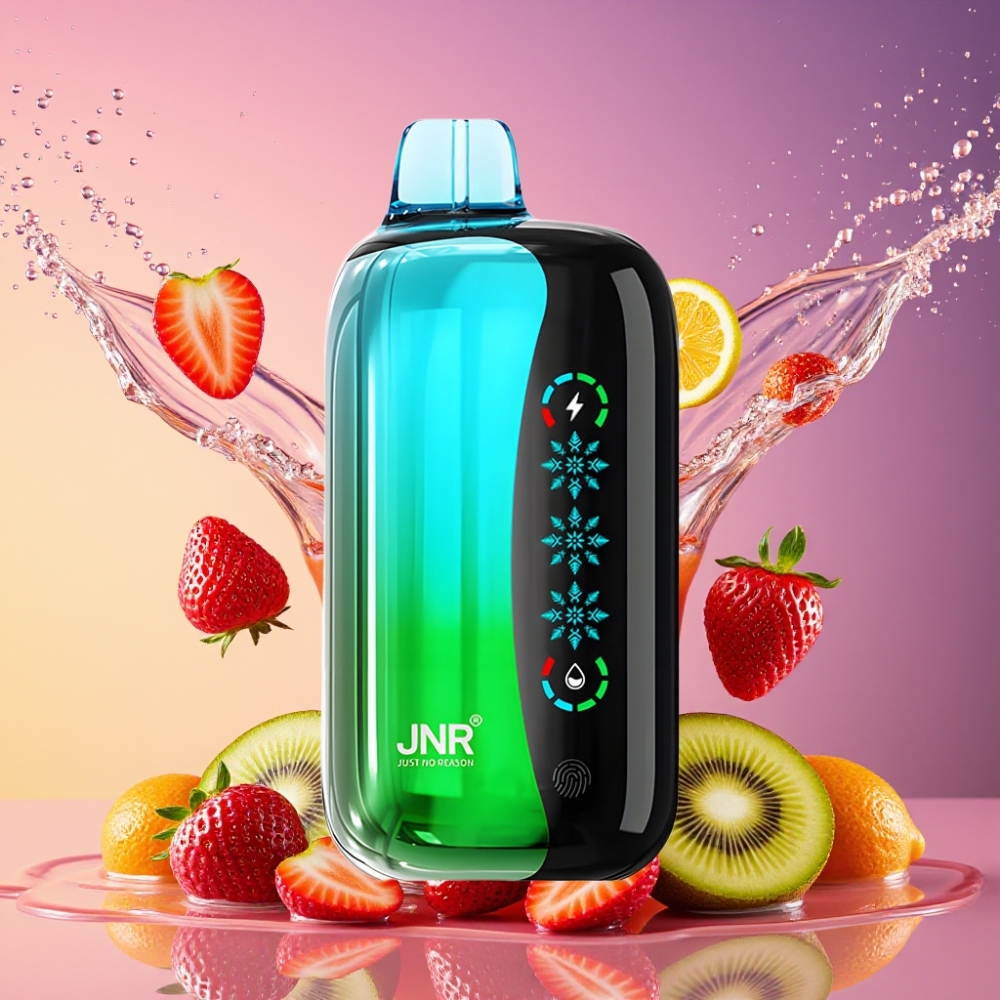 JNR Flex Ice 21000 Pust Justerbar Is 26ml E-væske Tilpasselig Luftflow Touch Skærm 1.2 Ohm Dual Mesh 1000mAh Batteri Type-C Opladning Nikotinindhold 0%,2%,3%,5% Jordbær Kiwi Engros Danmark