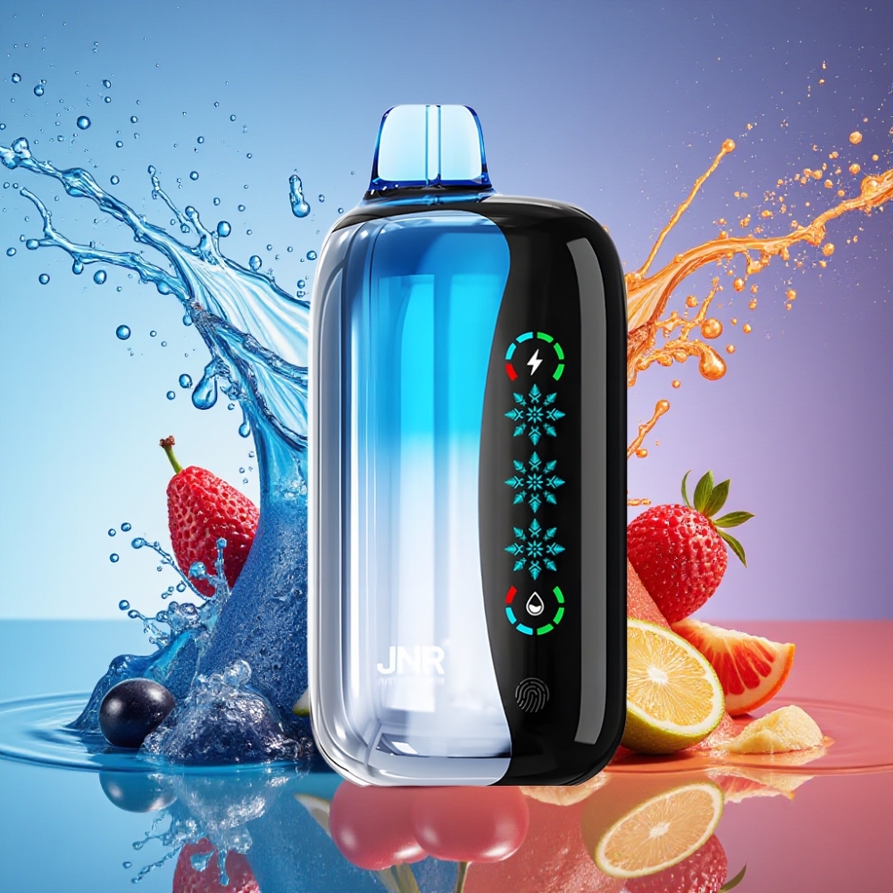JNR Flex Ice 21000 Pust Justerbar Is Blå Kirsebær Eksplosion 26ml E-liquid Tilpasselig Luftflow Touch Screen 1.2 Ohm Dual Mesh 1000mAh Type-C Opladning Nikotinindhold 0%,2%,3%,5% Engros Danmark