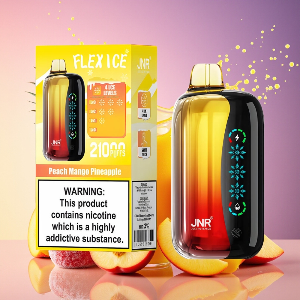 JNR Flex Ice 21000 Pust Justerbar Is Tilpasselig Luftflow Touchskærm 1,2 Ohm Dual Mesh 1000mAh Type-C 0% 2% 3% 5% Fersken Mango Ananas Engros Danmark