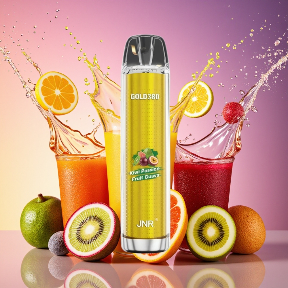 JNR Glod380 6000 Pust 1500mAh 1.0ohm Mesh 13ml 0%/2%/5% Nikotin Kiwi Passionsfrugt Guava Engros Danmark