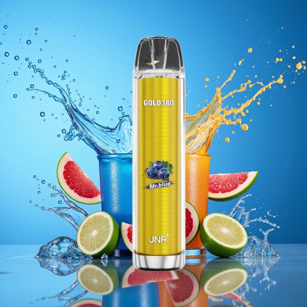 JNR Glod380 6000 Pust 1500mAh 1.0ohm Mesh 13ml 0%/2%/5% Nikotin Mr Blå Engros Danmark