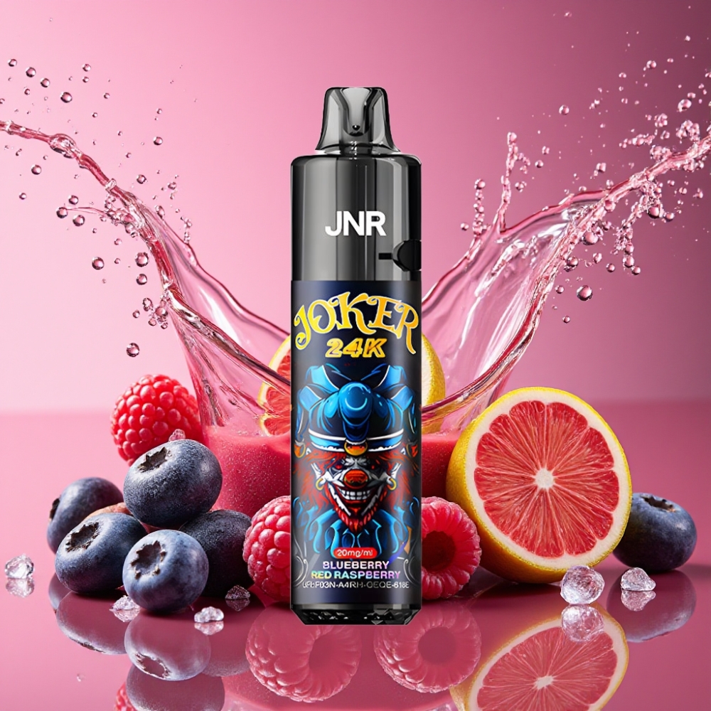 JNR Joker 24000 Puffs Engangs Vape Blåbær Rød Hindbær 2+10ml Refillable Pod Synlig E-væske Niveau 800mAh Batteri Type-C Opladning 2% Nikotin Indhold Engros Danmark